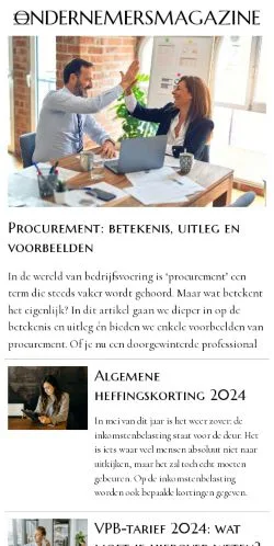 Podgląd witryny Ondernemersmagazine, medium z kraju Holandia do artykułów sponsorowanych