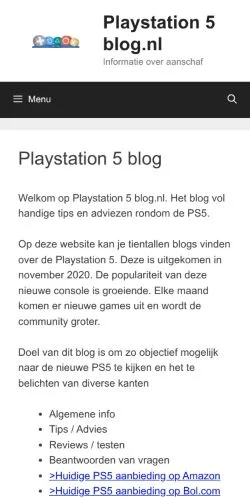 Podgląd witryny Playstation 5 Blog, medium z kraju Holandia do artykułów sponsorowanych