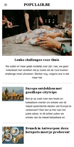 Anteprima del sito Populair, media di Belgio per articoli sponsorizzati