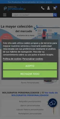 Anteprima del sito Productos Personalizados, media di Spagna per articoli sponsorizzati