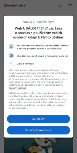 Anteprima del sito Události247.cz, media di Cechia per articoli sponsorizzati