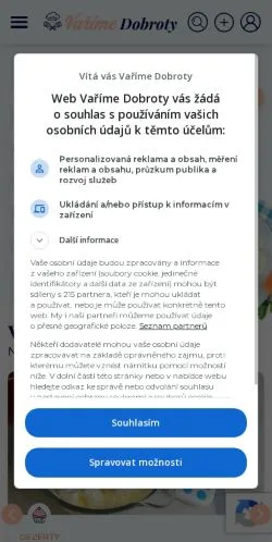 Anteprima del sito VařímeDobroty, media di Cechia per articoli sponsorizzati