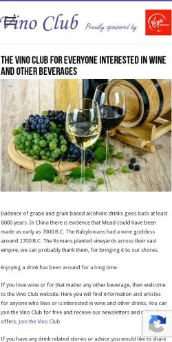 Anteprima del sito Vino Club, media di Regno Unito per articoli sponsorizzati