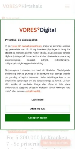 Anteprima del sito Vores Hirtshals, media di Danimarca per articoli sponsorizzati