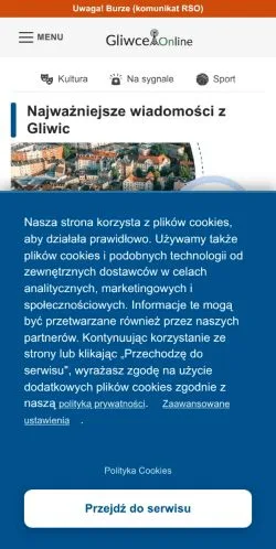 Podgląd witryny GliwiceOnline, medium z kraju Polska do artykułów sponsorowanych
