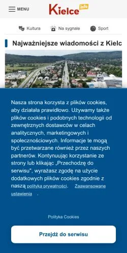 Pré-visualização do site KielceInfo, meio de Polônia para artigos patrocinados