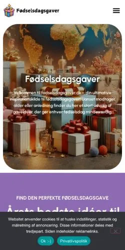 Anteprima del sito Fødselsdagsgaver, media di Danimarca per articoli sponsorizzati