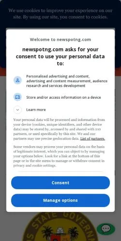 Sponsorlu makaleler için Amerika Birleşik Devletleri medyası Newspot Nigeria sitesinin önizlemesi