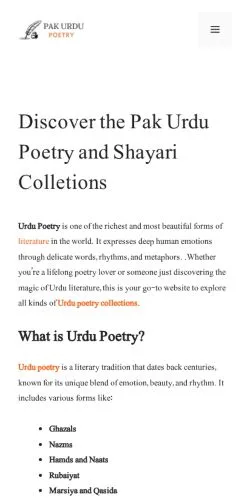 Podgląd witryny Pak Urdu Poetry, medium z kraju Stany Zjednoczone do artykułów sponsorowanych