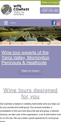 Pré-visualização do site Wine Compass, meio de Austrália para artigos patrocinados