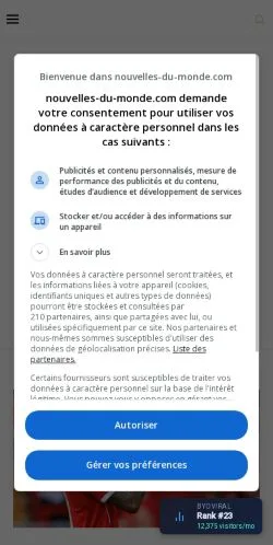 Anteprima del sito Nouvelles Du Monde, media di Stati Uniti per articoli sponsorizzati