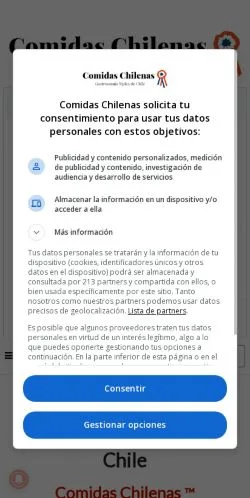 Pré-visualização do site Comidas Chilenas, meio de Espanha para artigos patrocinados
