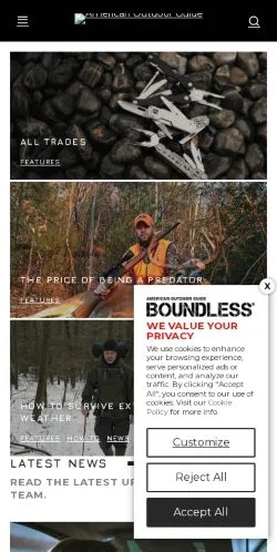 스폰서 기사용 미국 매체 American Outdoor Guide 사이트 미리보기