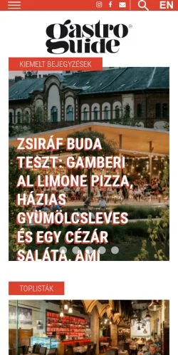 Podgląd witryny GastroGuide, medium z kraju Węgry do artykułów sponsorowanych