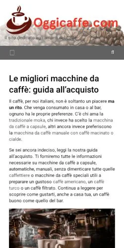 Förhandsvisning av webbplatsen Oggicaffe, medium i Italien för sponsrade artiklar