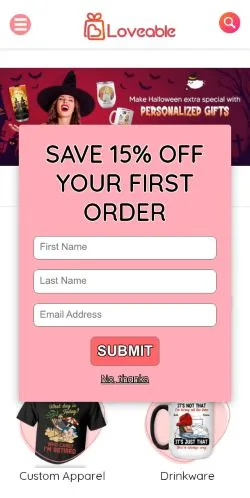 Anteprima del sito Loveable Personalized Gifts, media di Stati Uniti per articoli sponsorizzati