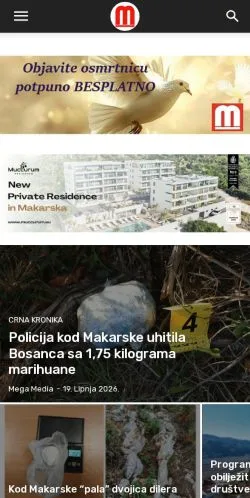 Podgląd witryny Megamedia, medium z kraju Chorwacja do artykułów sponsorowanych