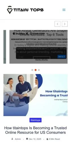 Vista previa del sitio Titaintops -, medio de Estados Unidos para artículos patrocinados