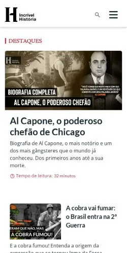 Anteprima del sito Incrível História, media di Brasile per articoli sponsorizzati