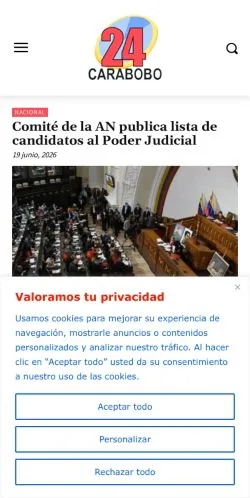 Anteprima del sito Noticias 24 Carabobo, media di Spagna per articoli sponsorizzati