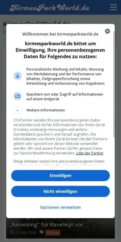 Podgląd witryny KirmesParkWorld.de, medium z kraju Niemcy do artykułów sponsorowanych
