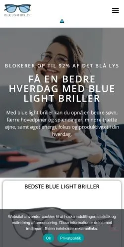 Anteprima del sito Blue Light Briller, media di Danimarca per articoli sponsorizzati