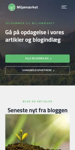Anteprima del sito Miljømærket, media di Danimarca per articoli sponsorizzati