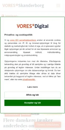 스폰서 기사용 덴마크 매체 VORES Skanderborg 사이트 미리보기