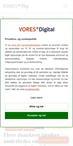 Podgląd witryny VORES Thy, medium z kraju Dania do artykułów sponsorowanych