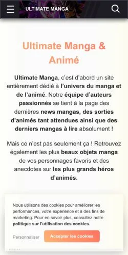 Podgląd witryny Ultimate Manga, medium z kraju Francja do artykułów sponsorowanych