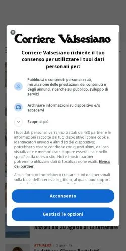 Podgląd witryny Corriere Valsesiano, medium z kraju Włochy do artykułów sponsorowanych