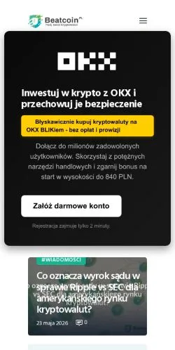 Podgląd witryny Beatcoin, medium z kraju Polska do artykułów sponsorowanych