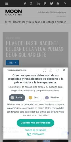 Anteprima del sito Revista MoonMagazine, media di Spagna per articoli sponsorizzati