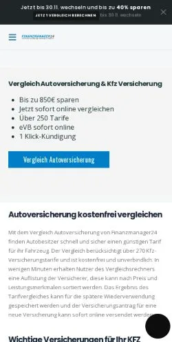 Anteprima del sito Vergleich Autoversicherung, media di Germania per articoli sponsorizzati