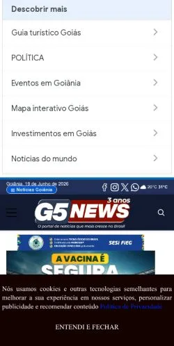 Anteprima del sito G5News, media di Brasile per articoli sponsorizzati