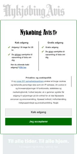 Podgląd witryny Nykøbing Avis, medium z kraju Dania do artykułów sponsorowanych