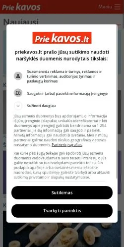 Anteprima del sito PrieKavos.lt, media di Lituania per articoli sponsorizzati