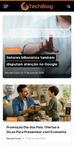 Pré-visualização do site TechBlog, meio de Brasil para artigos patrocinados