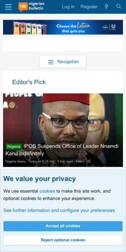 Podgląd witryny Nigerian Bulletin, medium z kraju Wielka Brytania do artykułów sponsorowanych