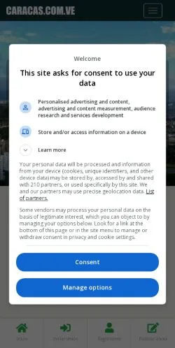 Anteprima del sito Caracas.com.ve, media di Spagna per articoli sponsorizzati
