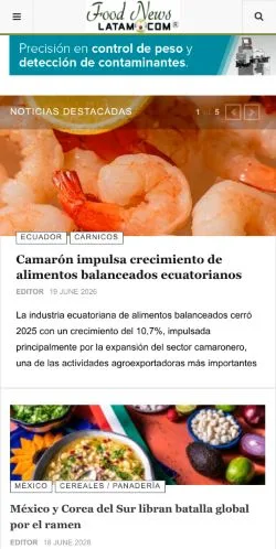 Podgląd witryny FoodNewsLatam, medium z kraju Hiszpania do artykułów sponsorowanych