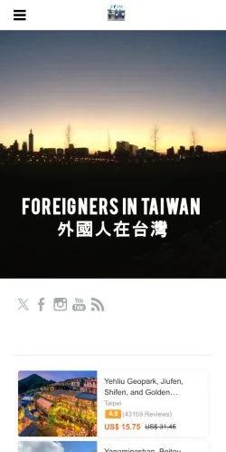 Anteprima del sito Foreigners In Taiwan, media di Stati Uniti per articoli sponsorizzati