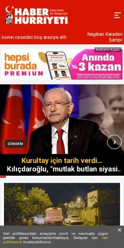 Podgląd witryny Haber Hürriyeti, medium z kraju Turcja do artykułów sponsorowanych
