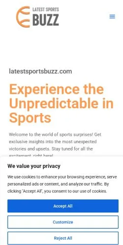 Pré-visualização do site Latest Sports Buzz, meio de Estados Unidos para artigos patrocinados