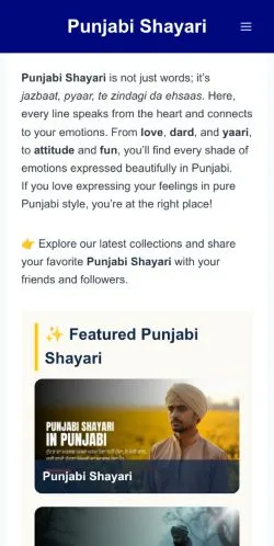 Podgląd witryny Punjabi Shayari, medium z kraju Stany Zjednoczone do artykułów sponsorowanych