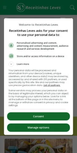 Anteprima del sito Receitinhas Leves, media di Brasile per articoli sponsorizzati