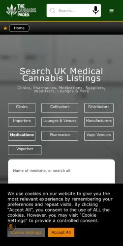 Anteprima del sito UK Medical Cannabis, media di Regno Unito per articoli sponsorizzati