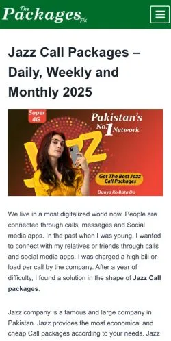 Preview of the Jazz Call Packages website, a media outlet in United States for sponsored articles