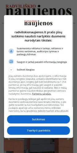 Anteprima del sito Radviliskio Naujienos, media di Lituania per articoli sponsorizzati