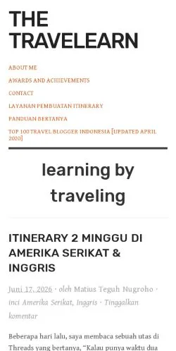 Vista previa del sitio The Travelearn, medio de Indonesia para artículos patrocinados